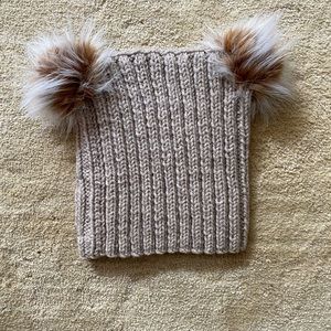 Lucy Barlow Knit Hat with Fur Pompoms